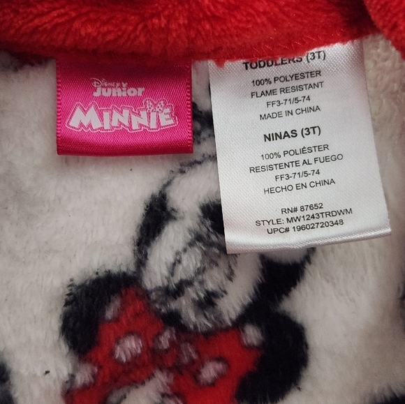 Disney Junior Minnie Mouse Fleece Robe with Red Collar Toddler 3T - Picture 2 of 8